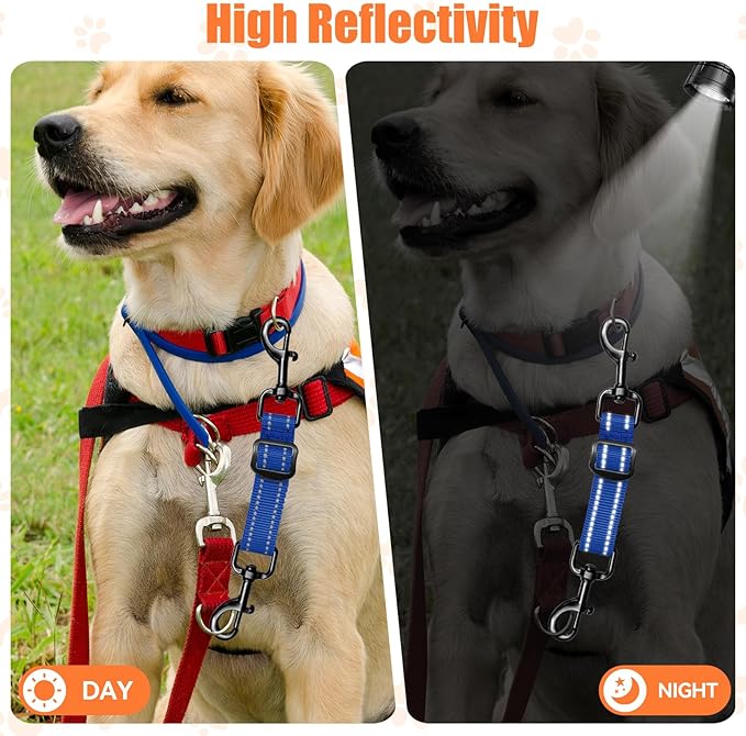 Dog Collar Safety Clip, Reflective Double-Ended Backup Connector for Harness to Collar, Adjustable Safety Clip for Prong, Pinch Collars, Prevents Escapes & Accidental Disconnection