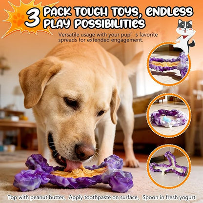 3 Pack Dog Chew Toys for Aggressive Chewers,Indestructible Dog Toy for Medium Large Dogs, Durable Chew Toys to Keep Dogs Busy,Super Chewer with Tough Nylon, Reduce Boredom & Anxiety（Bacon Flavored）