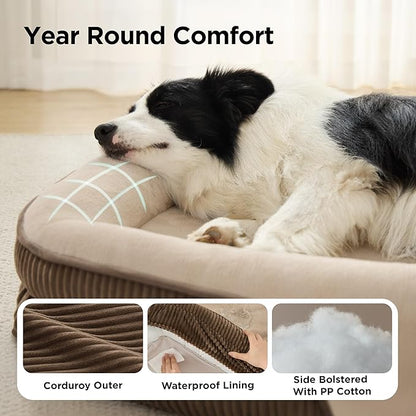 Bedsure XL Pro Orthopedic Dog Beds Large Sized Dog - 360° Oval Bolster Jumbo Dogs Bed for Senior Dogs with Waterproof Washable Cover, Extra Large Pet Sofa Couch with Ultra-Soft Fleece, Brown, 45"