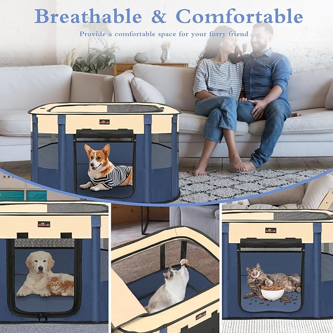 Dog Playpen, Pet Playpen, Foldable Kitten cage Puppy Play Pen, Portable Dog Kennel Tent Crate, Indoor Outdoor Travel Camping Use for Small Animals with Carrying Case (Blue S)