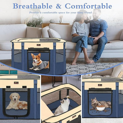 Dog Playpen, Pet Playpen, Foldable Kitten cage Puppy Play Pen, Portable Dog Kennel Tent Crate, Indoor Outdoor Travel Camping Use for Small Animals with Carrying Case (Blue XL)