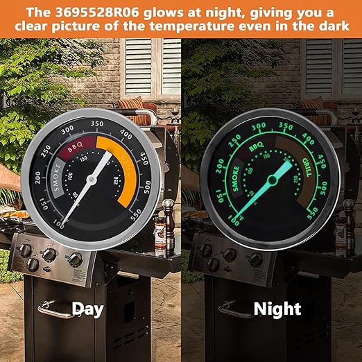 3695528R06 Analog Smoker Temperature Gauge Compatible with Oklahoma Joe's Smokers and Most 13/16-inch Opening Charcoal Grills & Charcoal Smokers, BBQ Temp Gauge Stainless Steel Thermometer (1pack)