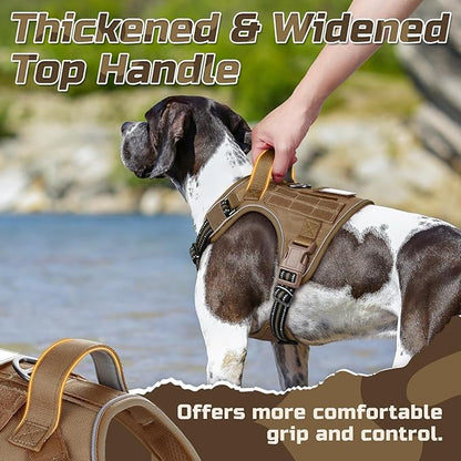 rabbitgoo Tactical Dog Harness for Small Dogs, No Pull Military Service Vest with Handle & Molle, Easy Control for Training Walking, Adjustable Reflective Straps, Brown, S