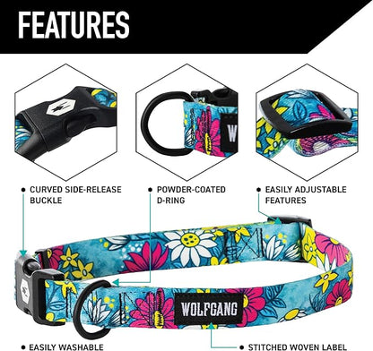 Wolfgang Heavy Duty Martingale Dog Collar with Quick Release Nylon Buckle for Walking & Training, LazyDaisy Print, Large