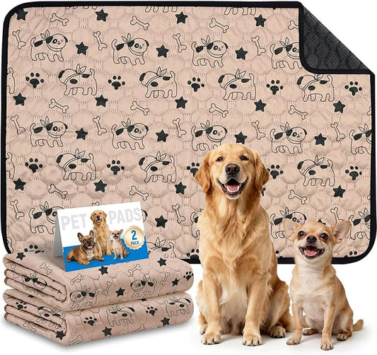 2 Pack Washable Pee Pads for Dogs, Absorbent Reusable Puppy Training Pads, Leakproof, Non-Slip, Waterproof Cat Doggie Pad Pet Potty Mat for Indoor&Outdoor, Whelping, Crate, Coffee 20"x28"