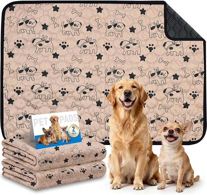 2 Pack Washable Pee Pads for Dogs, Absorbent Reusable Puppy Training Pads, Leakproof, Non-Slip, Waterproof Cat Doggie Pad Pet Potty Mat for Indoor&Outdoor, Whelping, Crate, Coffee 18"x24"