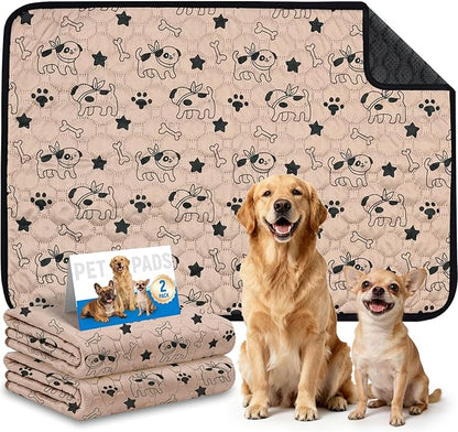 2 Pack Washable Pee Pads for Dogs, Absorbent Reusable Puppy Training Pads, Leakproof, Non-Slip, Waterproof Cat Doggie Pad Pet Potty Mat for Indoor&Outdoor, Whelping, Crate, Coffee 28"x40"