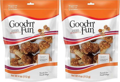 Good 'n' Fun Chicken Flavored Dumbbells for Small Dogs,4 Ounces,Treat Your Dog to Long-Lasting Chews Made with Premium Chicken & Long-Lasting Beef Hide,(Pack of 2)
