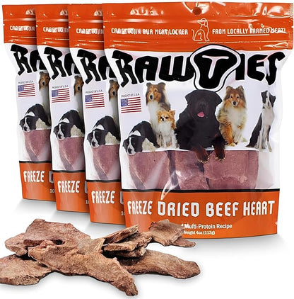 Premium Freeze-Dried Raw Beef Heart for Dogs – 100% USA-Sourced Raw Meat Dog Food – Grain-Free, No Fillers, High Protein Nutrition for Small & Large Breeds, 4 Pack