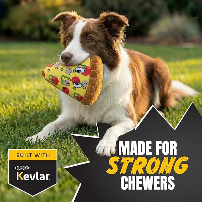 Bite Force -Durable & Strong Dog Toy Pizza Slice with Squeaker, Kevlar-Reinforced for Aggressive Chewers for Small Medium Large Dogs - Yellow.