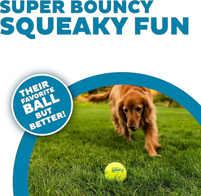 Outward Hound Squeaker Ballz – Squeaky Tennis Balls for Dogs 50 lbs and Over, Interactive Dog Toy for Fetch & Training, Large (3"), 4-Pack
