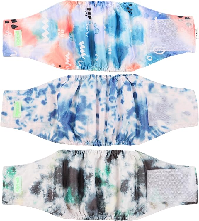 wegreeco Washable Male Dog Belly Band (Stylish Pattern)- Pack of 3 - Washable Male Dog Belly Wrap, Dog Diapers Male (Tie-dye, Ink, X-Small)