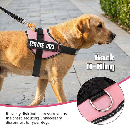 MUMUPET Service Dog Harness, No Pull Reflective Adjustable Vest with Handle, Soft Breathable Padding for Large Dogs, 2 Removable Velcro Patches (Pink, L)