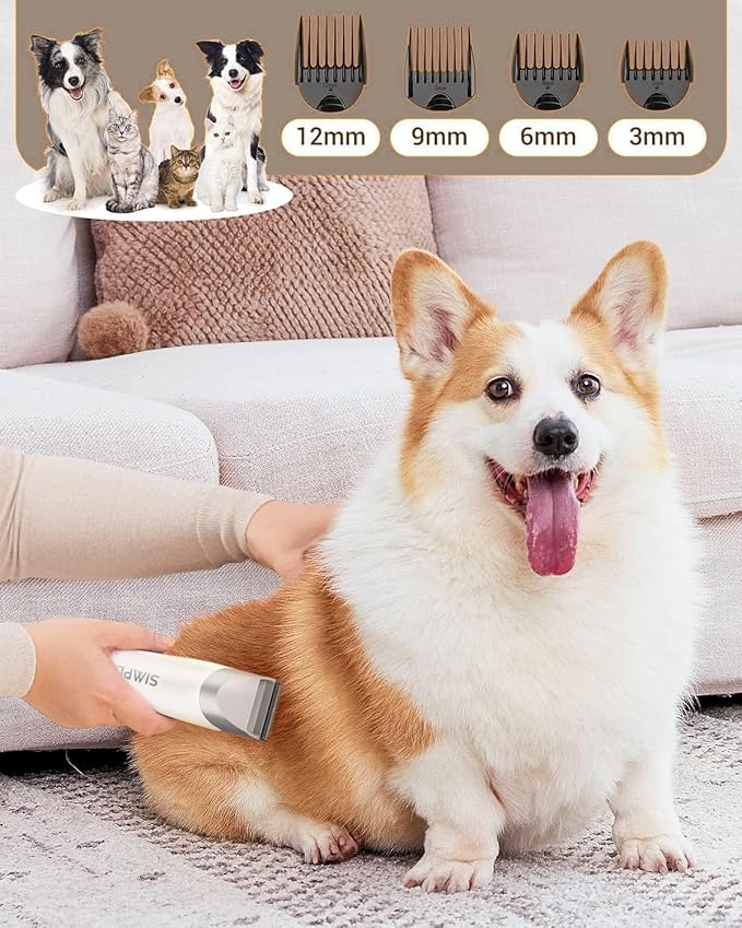 Dog Vacuum Grooming Kit for Shedding: Professional Hair Clippers Pet Groomer - Strong Suction Cleaner Deshedding Tool Fur Brush Attachment Trimmer for Home Cat (Pale White)