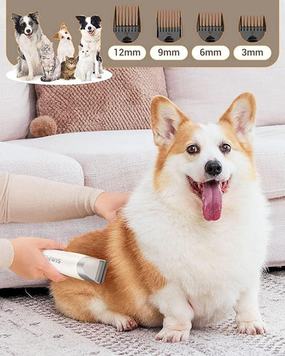 Dog Vacuum Grooming Kit for Shedding: Professional Hair Clippers Pet Groomer - Strong Suction Cleaner Deshedding Tool Fur Brush Attachment Trimmer for Home Cat (Pale White)