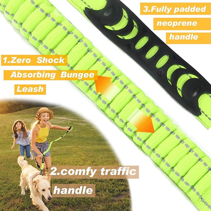 No-Pull Shock Absorbing Bungee Leash for Large Dogs, 4-6 FT Heavy Duty Dog Leash with Traffic Handle & Seat Belt Buckle, Reflective, Up to 150 Lbs