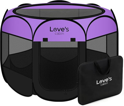 Love's cabin Pet Puppy Dog Playpen, Medium Dog Tent Crates Cage Indoor/Outdoor, Portable Playpen for Cat, Foldable Pop Up Dog Kennel Playpen with Carring Case, Removable Zipper Top, Purple