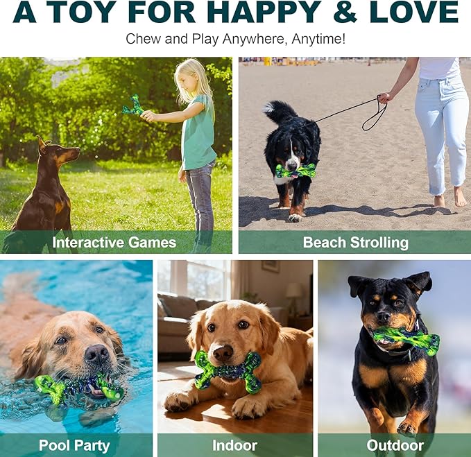Kseroo Indestructible Dog Toys for Aggressive Chewers 3-Pack: Peanut Butter Flavored Dog Chew Toys, Tough Dog Toys for Medium & Large Dogs (20-90lbs), Hard Nylon Dog Bone Toys to Keep Them Busy, Green
