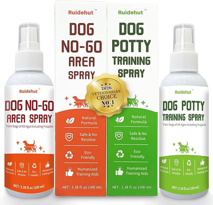 Dog Potty Training Spray & NO-GO Area Spray, Safe & Effective Puppy Pee Spray, Helps Train Puppies & Dogs Where to Potty, Indoor and Outdoor House Training Tool, 3.38 Fl Oz Each