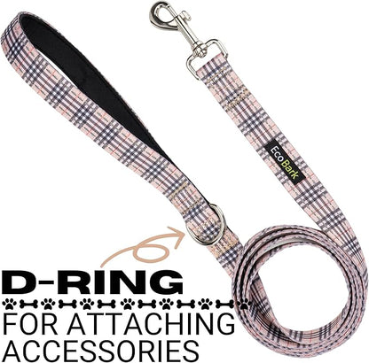 EcoBark Dog Leash - Soft & Reflective Comfort Leash with Padded Handle - Safe, Strong, & Durable for Small, Medium or Large Dogs (Tan Plaid)