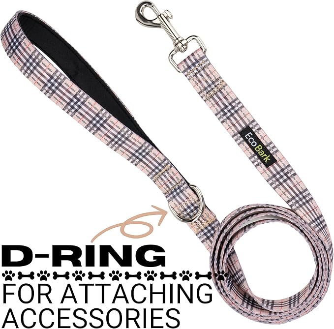 EcoBark Dog Leash - Soft & Reflective Comfort Leash with Padded Handle - Soft, Strong, & Durable for Small, Medium or Large Dogs (Tan Plaid)