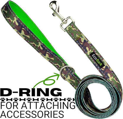 EcoBark Dog Leash - Soft & Reflective Comfort Leashes with Padded Handle - Strong Durable Heavy Duty - Training and Pulling for Small, Medium or Large Dogs (Camo)