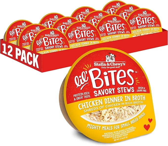 Stella & Chewy's Lil Bites Savory Stews for Small Breeds Chicken Dinner in Broth, 2.7 oz. Cups (Pack of 12)