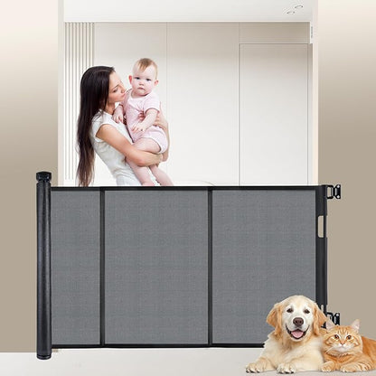 100 inches Retractable Baby Gate, 34 inches Tall Extra Wide Mesh Safety Gate for Open Floor Plans, Wide Doorways, Baby and Pet Barrier for Indoor Outdoor Use, Black