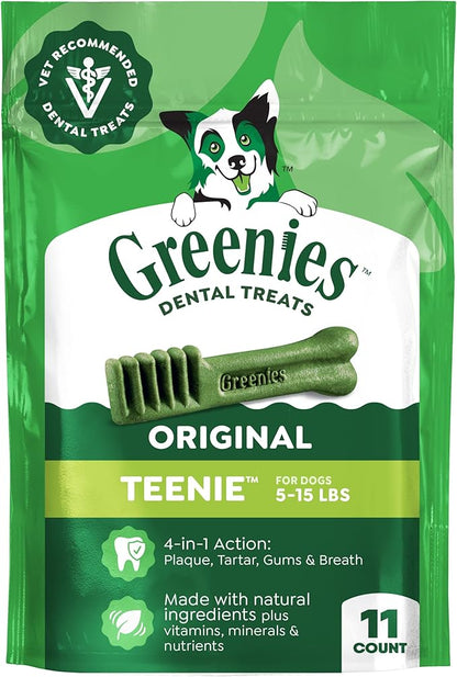 Greenies Veterinarian-Recommended Adult Natural Dental Dog Treats Teenie Size, Dog Dental Chews, Original Flavor, 3 oz. Pack, 11 Count