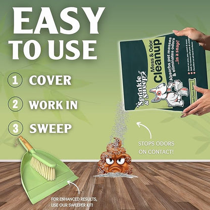 Sprinkle & Sweep: Pet Mess & Odor Cleanup Bundle - 15oz Bag, Dustpan Broom, 24oz Enzyme Stain Spray - Dog Accident Clumping Powder & Spot Treatment