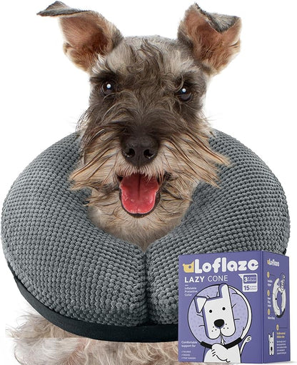 Loflaze Soft Inflatable Dog Cone Alternative - Neck Donut E Collar for Large, Medium, Small Dogs & Cats - Post Surgery Recovery Collar to Stop Licking - Grey