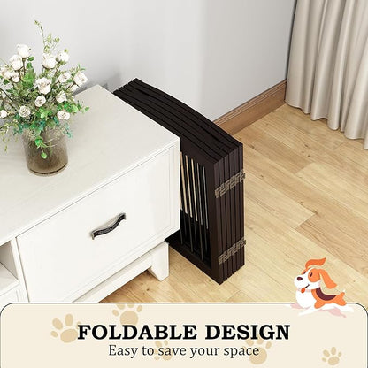 PUPETPO Freestanding Pet Gates with Walk Through Door, Dog Indoor Fence, Dog Gate for The House, Doorway, Stairs, Extra Wide Pet Gate, Support Feet Included, 120 Inch Wide, 6 Panels 24" Tall, Brown