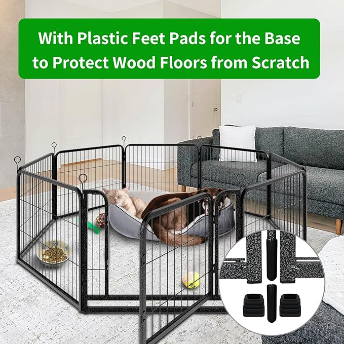 Kfvigoho Dog Playpen Outdoor Extra Wide 16 Piece Panels Heavy Duty Dog Fence 24" Height Anti-Rust with Doors Portable for RV Camping Yard, Total 29FT, 68 Sq.ft, Snowy Black