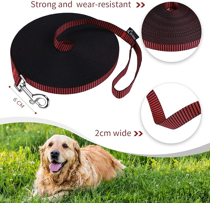 Hi Kiss Dog/Puppy Obedience Recall Training Agility Lead - 15ft 20ft 30ft 50ft 100ft Training Leash - Great for Training, Play, Camping, or Backyard(50ft,Black_red)