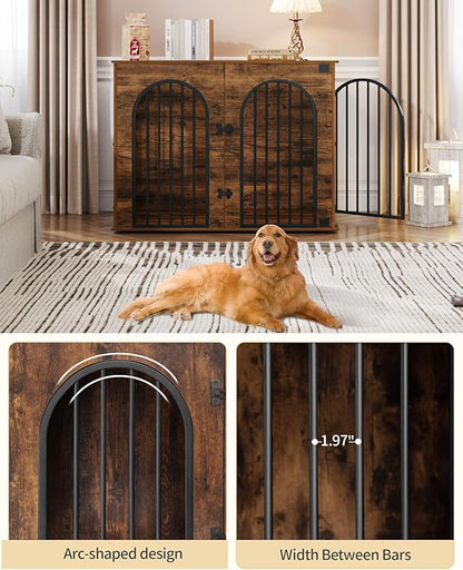 Hzuaneri 44.1" Wooden Dog Crate Furniture, Indoor Dog Kennel Dogs Cage for Small/Medium/Large Dogs, Heavy Duty Dog Crates Decorative Pet House End Side Table TV Stand, Rustic Brown DFC83901B