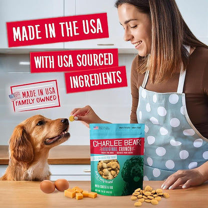 Charlee Bear Original Crunch Dog Treats, Cheese and Egg, 16 Ounce Resealable Bag, Low Calorie Training Treats for Dogs, Limited Ingredient, Healthy, Crunchy Dog Snacks, Made in USA
