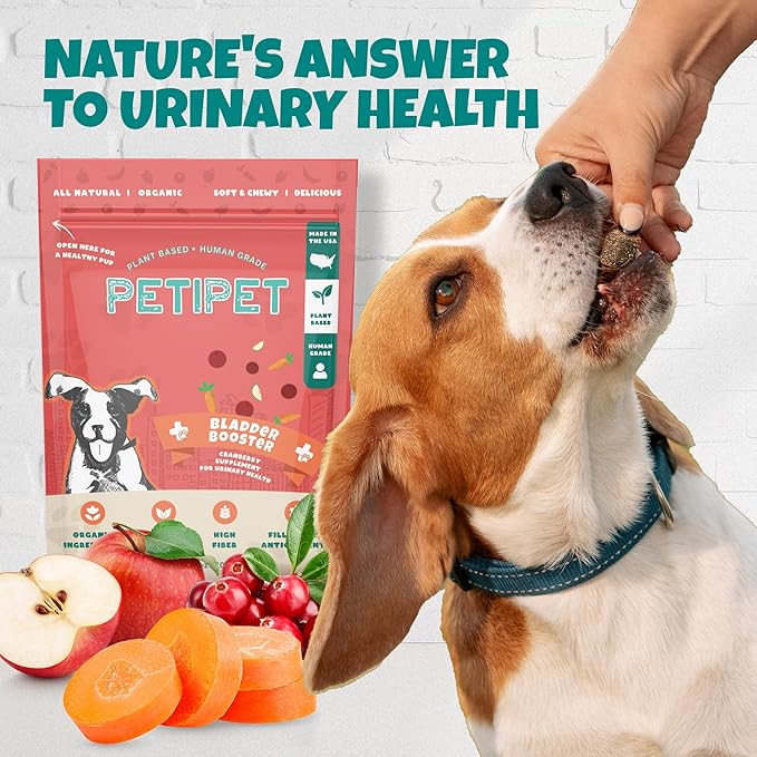 Petipet Bladder Booster Cranberry Supplement for Dogs - Helps Support Urinary Tract, Bladder, Kidney Health - Dog UTI Treatment - Vegan Dog Treats Made with Cranberry Extract Real Fruit and Vegetables