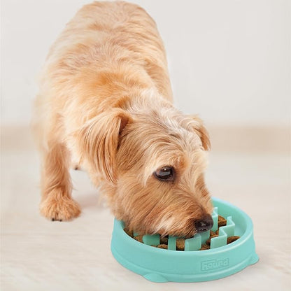 Outward Hound Fun Feeder Slo Bowl – Small 3/4-Cup Capacity, Slow Feeding, Small Dogs, Puppies & Cats, Non-Slip, Mint, Wave Pattern