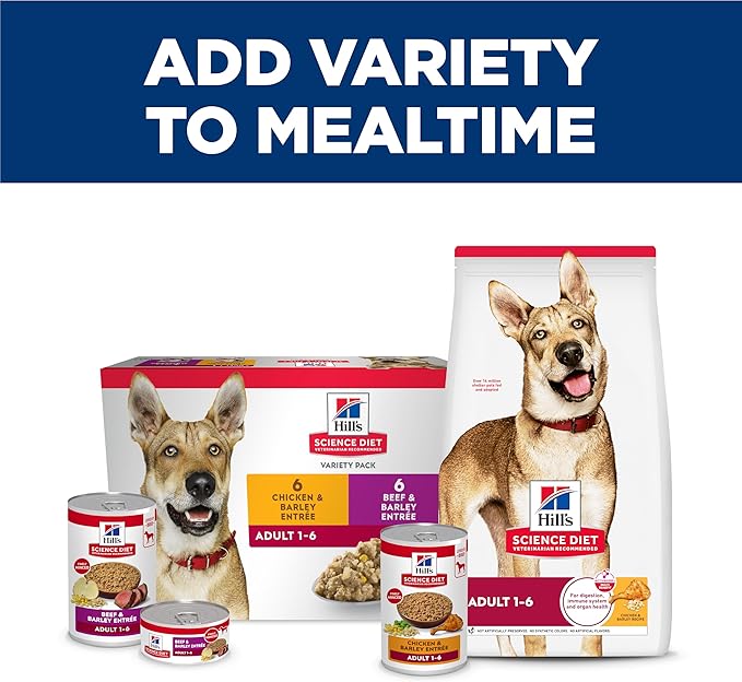 Hill's Science Diet Adult 1-6 Wet Dog Food, Beef & Barley, 13 oz. Cans, 12-Pack