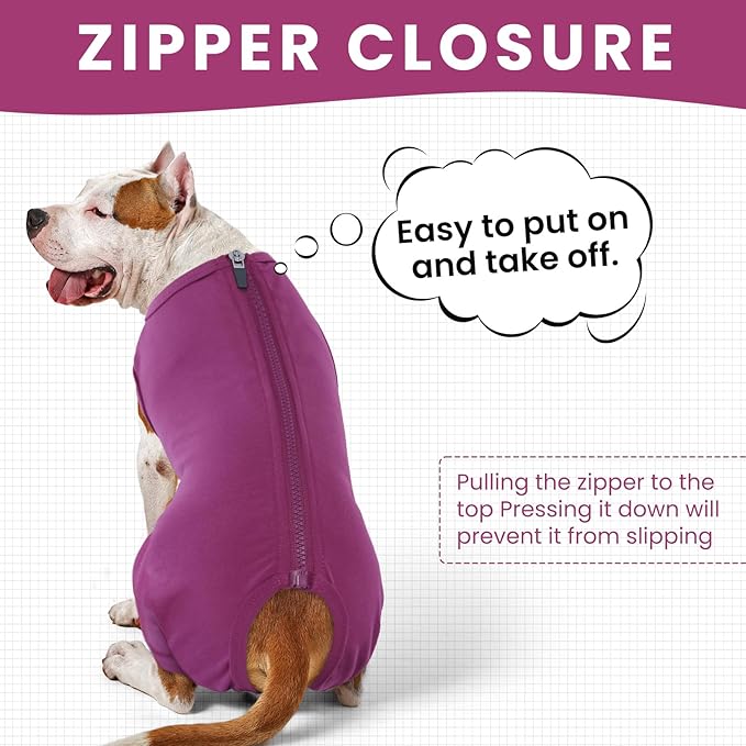 IDOMIK Dog Recovery Suit,Dog Leg Sleeve to Stop Licking Rear Legs,Thigh Wound Protective Sleeve,Male Female Pet Surgical Clothes,Doggy Surgical Suit with Pants Cover,Cone Collar Alternative,Purple,S