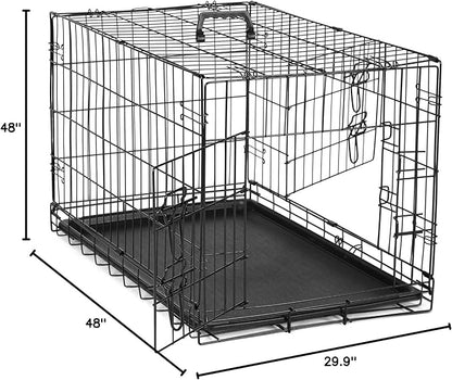 DUMOS Dog Crate, 48 Inch Large Double Door Dog Cage with Plastic Leak-Proof Pan Tray, Folding Extra Large Size Metal Wire Pet Kennel for Indoor, Outdoor, Travel