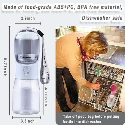 Cibaabo Dog Water Bottle with Food Container & Poop Bag Holder, Travel Water Bowl, Portable Pet Dispenser, Dog Gifts Stuff Accessories Items, Puppy Essentials for Yorkie Chihuahua Walking Hiking