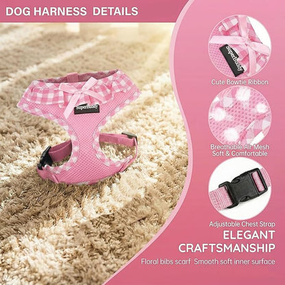 SuperBuddy Upgraded Soft Mesh Dog Harness, Super Breathable Lightweight Pet Harnesses for Puppy Dogs Outdoor Walking, Pink Dog Harness -Large