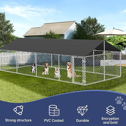 Petony 236"x 118" Outdoor Dog Enclosure Heavy Duty Dog Kennel House Mesh Dog Big Cage Pet Kennel Steel Fence with Secure Lock