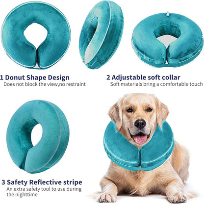 Inflatable Reflective Dog Cone Collar Alternative After Surgery,Doggie Recovery Dount Neck Ecollar,Adjustable Soft Dog Cone Collar for Small Medium Large Dogs (Light Blue, XXL)