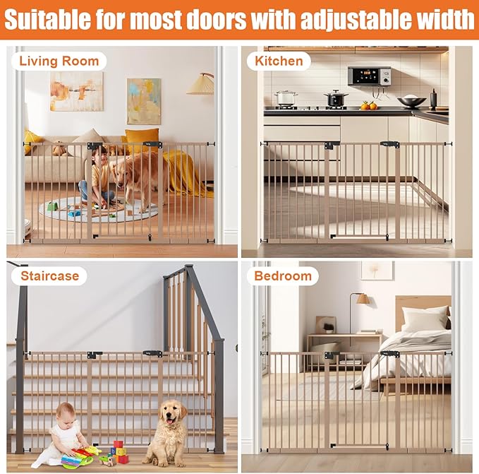 keny 29"-55" Extra Wide Baby Gate, Pressure Mounted No Drilling Dog Gate for Stairs Doorways, Easy Walk Through Safety Gate for Babies or Pets, 30" Tall, Brown