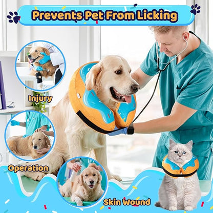 Grand Line Donut Inflatable Collar for Dogs and Cats, Soft Recovery Dog Cone After Surgery, Protective Pet Neck Cone for Small, Medium, Large Dogs, Not Block Vision (Blue, X-Large)