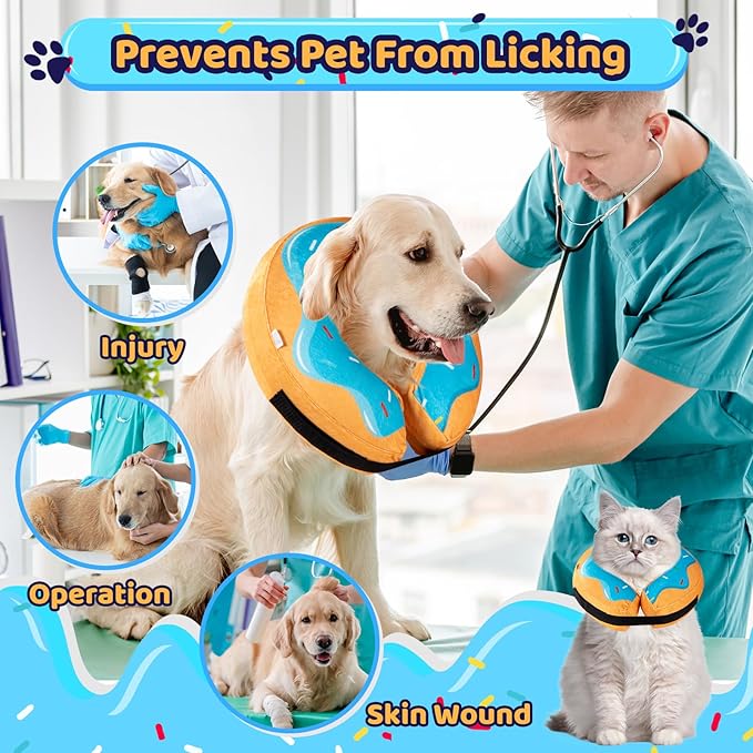 Grand Line Donut Inflatable Collar for Dogs and Cats, Soft Recovery Dog Cone After Surgery, Protective Pet Neck Cone for Small, Medium, Large Dogs, Not Block Vision (Blue, M-Plus)