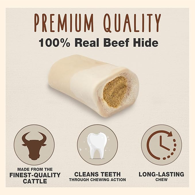 Cadet Stuffed Shin Bone, Long-Lasting Dog Chew Bones for Aggressive Chewers, High Protein Filled Bone Dental Chew for Dogs, Peanut Butter Flavor Filling, 3-4" for Small Dogs, 3 Pack