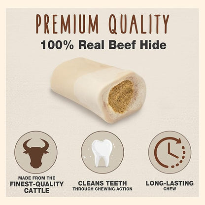 Cadet Stuffed Shin Bone, Long-Lasting Dog Chew Bones for Aggressive Chewers, High Protein Filled Bone Dental Chew for Dogs, Cheese Flavor Filling, 5-6" for Large Dogs
